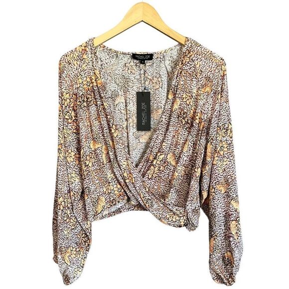 Rachel Zoe Bohemian Leopard Floral Print Deep V-neck Wrap Blouse - Picture 2 of 9